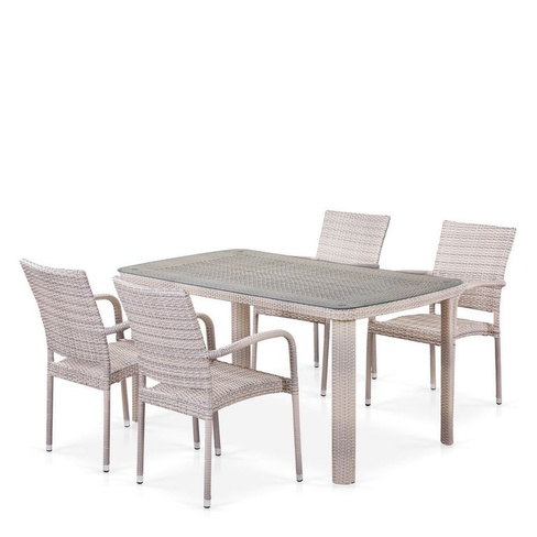 Комплект плетеной мебели T256C/Y376C-W85 Latte (4+1) + подушки на стульях Afina T256C/Y376C-W85 Latte 4Pcs