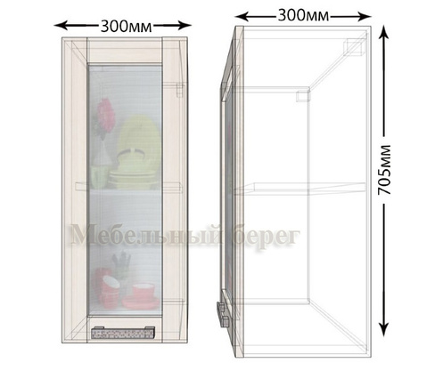 Кухонный навесной шкаф со стеклом Лофт ШВС30
