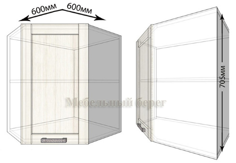 Кухонный навесной шкаф угловой со стеклом Лофт ШВУС60