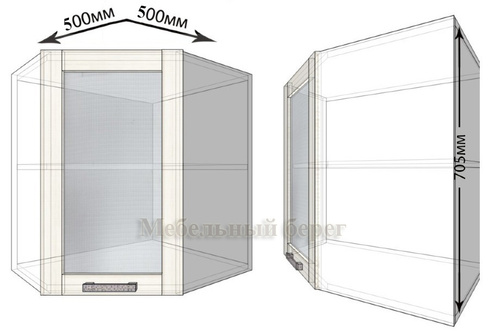 Кухонный навесной шкаф угловой со стеклом Лофт ШВУС50