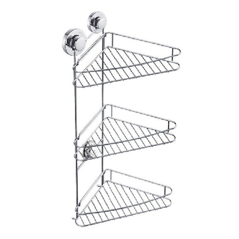 Полка угловая на вакуумных присосках в ванную трехъярусная