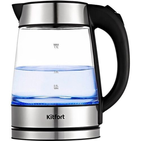 Чайник электрический KitFort KT-6118, 2200Вт, прозрачный и серебристый