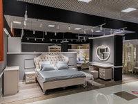 Спальня Мокко 5-створчатый шкаф, кровать 1800х2000 с комодом серый камень бежевый