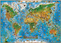 Обзорная карта Мира"Для детей.Животные" на рейках