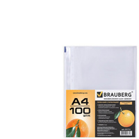 Папки-файлы перфорированные BRAUBERG, комплект 100 шт., А4, апельсиновая корка, 0,045 мм