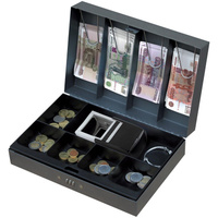Ящик для денег, ценностей, документов, печатей BRAUBERG, 80х195х290 мм, кодовый замок, темно-серый "металлик"