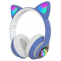 Наушники ушки кошачьи беспроводные Bluetooth светящиеся детские c ушками кошечки синий CAT ear