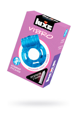 Виброкольцо LUXE VIBRO Кошмар русалки с презервативом 1 шт синий 18 см