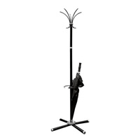 Вешалка-стойка "Классикс-ТМ3", 1,86 м, крестовина 70х70 см, 5 крючков + место для зонтов, металл, черная, Клас