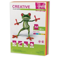 Бумага CREATIVE color (Креатив) А4, 80 г/м2, 250 л, (5 цв.х50 л) цветная неон, БНpr-250r