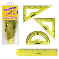 Набор чертежный малый ЮНЛАНДИЯ "START 3D" (линейка 15 см, 2 треугольника, транспортир), прозрачный, желтый, 21