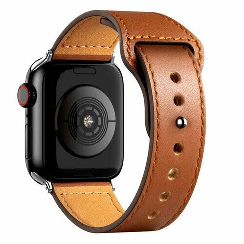 Кожаный ремешок для Apple Watch series 3 4 5 6 7 8 9 SE, в корпусах 42, 44, 45, 49. Коричневый / Brown Root Habitant