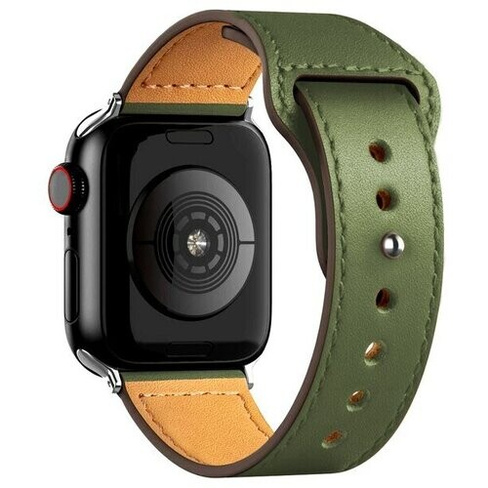 Кожаный ремешок для Apple Watch series 3 4 5 6 7 8 9 SE, в корпусах 42, 44, 45, 49. Хаки / Khaki Root Habitant